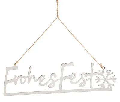 Produktbild von Frohes Fest Türschild - Metall weiß 25,5 cm zum Aufhängen
