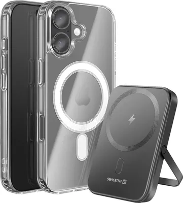 Immagine prodotto di Swissten, Bundle MagSafe Custodia per iPhone 17 + powerbank da 5000 mAh, trasparente