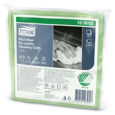 Produktbild von Tork Mikrofaser wiederverwendbare Reinigungstücher, Grün | Karton (8 Packungen)