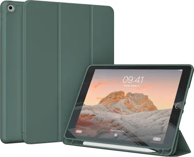 Image de Accezz Bibliothèque intelligente en silicone pour Apple iPad 9 (2021) 10,2 pouces / iPad 8 (2020) 10,2 pouces / iPad 7 (2019) 10,2 pouces - Vert foncé