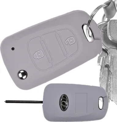 Produktbild von Auto Schlüssel Hülle Silikon Schutz Cover Grau kompatibel mit Kia Picanto Rio Sportage Hyundai Elantra Accent 2 Tasten Klappschlüssel
