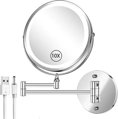 Image de Miroir de maquillage 8 pouces avec éclairage, grossissement 10x, 3 températures de couleur, rechargeable par USB, pivotant à 360 degrés