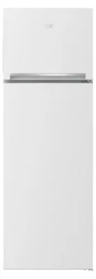 A white Beko double-door refrigerator.