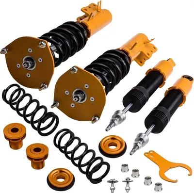 Immagine prodotto di Kit sospensioni CoilOver, 4 pezzi, ammortizzatore regolabile, 24 posizioni di regolazione, rigidità molla anteriore 7 kg/mm, rigidità molla posteriore 4 kg/mm