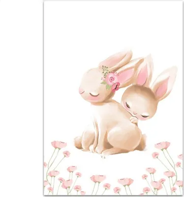 Produktbild von TPFLiving Kunstdruck LW-1040 (OHNE RAHMEN) Poster - Leinwand - Wandbild - Hochauflösender Giclée-Druck, langlebig und hochwertig - Kaninchen mit Kaninchenbaby auf dem Mond, im Regenschirm -  - Größe: 50x70cm