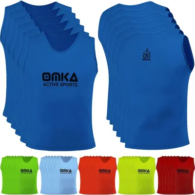 Produktbild von 6er Set OMKA Fußball Leibchen Lätzchen Trainingsleibchen Markierungshemd Fußballleibchen für Kinder Jugend und Erwachsene, Farbe:Königsblau, Bibs:Senior (L)