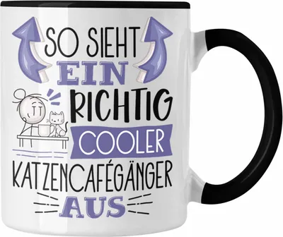 Produktbild von Trendation - Katzencafégänger Tasse So Sieht Ein Richtig Cooler Katzencafégänger Aus Geschenk Lustiger Spruch Geschenkidee (Schwarz)