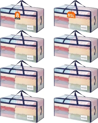Productafbeelding van Verpakking Grote verhuiszakken met deksels - 8-delig - 90L heavy-duty opbergorganizers voor het verhuizen van huis