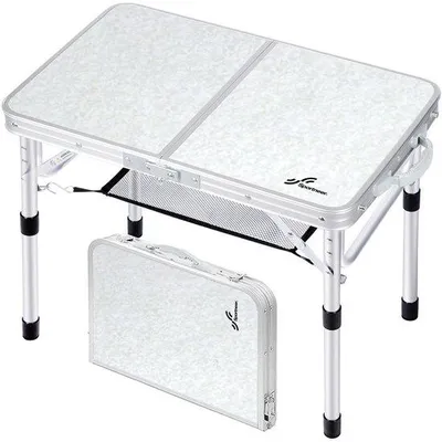 Produktbild von Faltbarer Campingtisch, höhenverstellbar, kleiner Klapptisch, tragbarer Campingtisch (59,9 cm Länge x 39,9 cm Breite, 2 Höhen) mit Netzablage für den Außenbereich