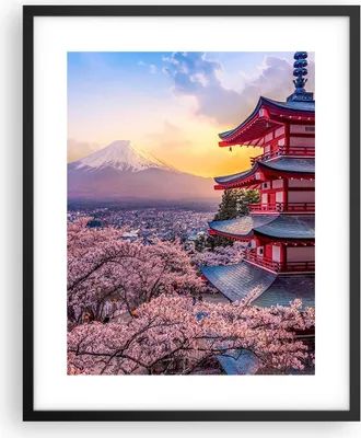 Produktbild von Gerahmtes Poster - Schwarzer Rahmen - Fuji Choreito Pagode - 40x50 cm - Wand Bild - Wanddeko - Wandbilder - Kunstposter - Wandposter - Bilderrahmen - Bilder - Kunstdruck - P2BPA40x50-4547