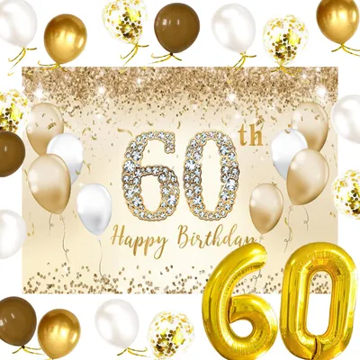 60. Geburtstag Partydekoration mit Glitter, Zahlenballon & 20 Ballons