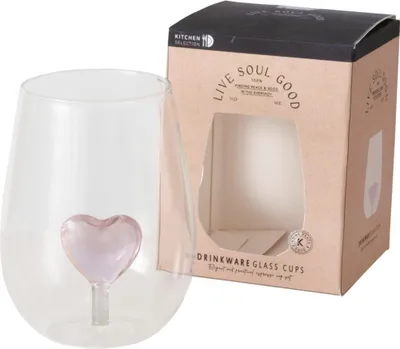 Produktbild von VALENTINE Trinkglas transparent mit rosa Herz im Inneren, 12,5 cm hoch