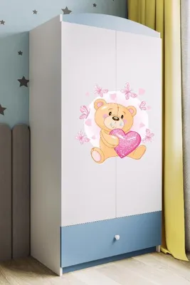 Obrázek produktu pro Dětská šatní skříň Babydreams Šatní skříň se závěsnými dveřmi Šatní skříň Medvídek I Modrá