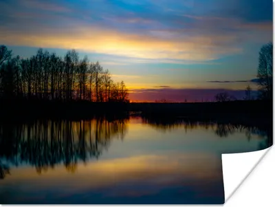 Produktbild von MuchoWow® Poster Wasser - See - Bäume - Sonnenuntergang - Natur 120x90 cm - Wandbild