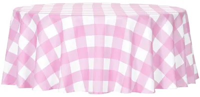 Productafbeelding van Rond tafelkleed 150 cm, polyester, roze gingham geruit, voor binnen en buiten
