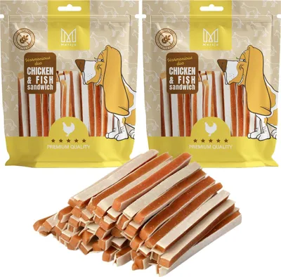 Produktbild von Hundeleckerlis - Sandwich mit Huhn und Kabeljau, gesunde Nahrungsergänzung, Leckerli, natürliche weiche Leckerlis ideal für kleine und große Tiere 1000g