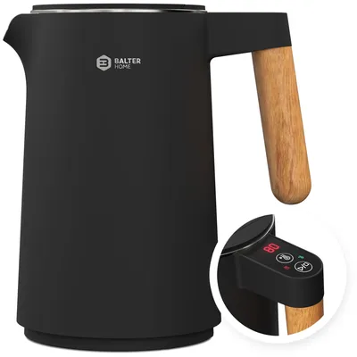 Wasserkocher 1,5 l, Edelstahl, 45-100 °C, doppelwandig, schwarz