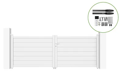 Produktbild von Flügeltor elektrisch 3m EIGER H.115cm weiß + Drehtorantrieb HICKER B200