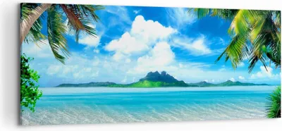 Produktbild von Bild auf Leinwand - Leinwandbild - Strand Urlaub Insel Palme - 120x50cm - Wand Bild - Wanddeko - Leinwanddruck - Bilder - Kunstdruck - Wanddekoration - Leinwand bilder - Wandkunst - AB120x50-2528