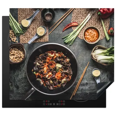 Produktbild von KitchenYeah© Herdabdeckplatte Wok aus der asiatischen Küche , 57x51cm, Küche Deko, Glaskeramikkochfeld Herdabdeckung, Abdeckplatte fùr Kochfeld