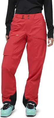 Rote Hardshellhose für Damen; Recon Stretch LT Pants von Black Diamond; mit seitlichen Reißverschlüssen und elastischem Bund.