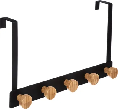 Obrázek produktu pro Kovový věsák na dveře s 5 háčky, 33 cm, černý