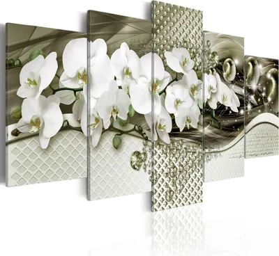 Image de Tableaux abstraits, fleurs, orchidées, 200x100 cm, ensemble de 5 pièces – Décoration murale pour chambre, tableaux sur toile, tableaux pour salon, impression sur toile, référence b-A-0244-b-o