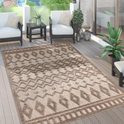Image de Tapis d'extérieur résistant aux intempéries Boho & Skandi aspect 3D pour terrasse, balcon et jardin Dimensions 60 x 100 cm