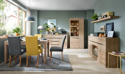 Produktbild von Esszimmer Möbelset mit Esstisch ausziehbar 140-180 cm SANFORD-129 in Eiche hell Nb.