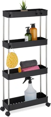 Produktbild von Küchenwagen – 4 Etagen – Küchenregal auf Rollen – Badezimmerwagen – 88 x 41,5 x 14,5 cm – Kunststoff – Edelstahl – Schwarz