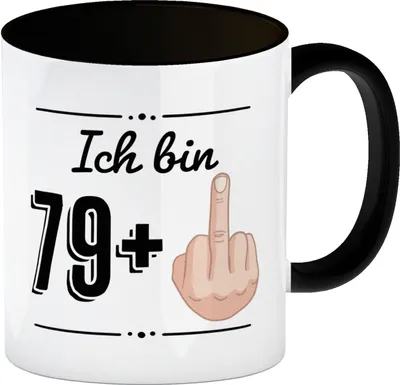 Produktbild von Witziger Kaffeebecher Schwarz für den 80. Geburtstag mit Motiv: Mittelfinger
