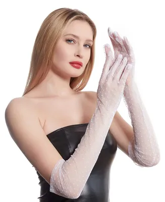 Produktbild von krautwear® Damen Handschuhe Spitze Mit Punkten Abendhandschuhe Braut Lang (1133-lang-weiss)