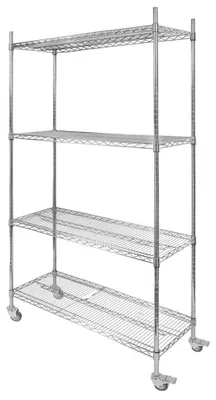 Zdjęcie produktu dla Regał metalowy 4-półkowy gastronomiczny chromowany na kółkach Mega-M 90x60x180cm nośność 250kg
