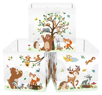 3er-Set Aufbewahrungsboxen Tiermotive 30x30x30 cm
