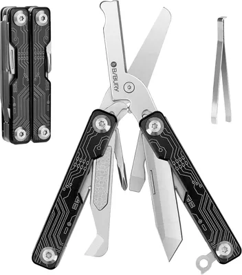 Produktbild von Multitool Minischere 9 in 1, für Camping, Taschenformat, Dosenöffner, Schraubendreher, Messer, Feile