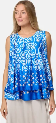 Produktbild von PM SELECTED Sleeveless Overlay Damen Top mit Print Sommertop Oberteil PM34 Blau Einheitsgröße Gr. 34 - 38