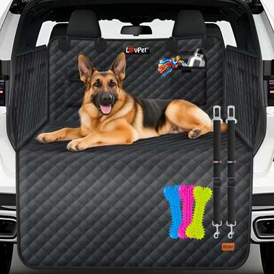 Produktbild von LOVPET® Kofferraumschutz Hund gesteppt mit Seiten- und Ladekantenschutz | Universale Kofferraum-Schutzmatte für Hunde | Hundedecke Wasserabweisend & Kratzfest mit Sicherheitsgurt und Zubehör