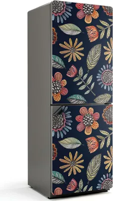 Produktbild von Blumenmuster mit Blättern – Magnetische Kühlschrank Abdeckung – Dekorfolie magnetisch Küche – Kühlschrank Magnet Deko – selbstklebende Magnettafel – Magnetfolie für Kühlschranktür – 70x190 cm