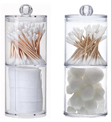 Imagen del producto de Organizador de discos de algodón y bastoncillos con 2 compartimentos - Organizador de maquillaje transparente - Para guardar bastoncillos de algodón y hisopos - Maquillaje - Cosméticos - Caja de almacenamiento