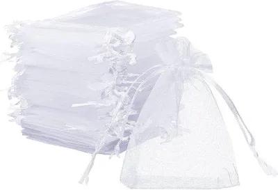 Produktbild von 50 x weiße Organzazakjes, Sieradenzakjes, Cadeauzakjes - 7 x 9 cm