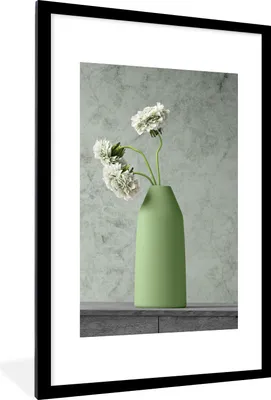 Produktbild von MuchoWow® Gerahmtes Poster Blumen - Weiß - Stilleben 60x90 cm - Poster mit Schwarzem Bilderrahmen Wandposter Rahmen Foto Bilder - Dekoration - Wandposter Wohnzimmer - Hochwertig