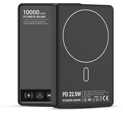 Produktbild von ZELURXX 10000mAh Powerbank mit magnetischem kabellosem Laden, 22.5W PD Schnellladegerät USB-C Akku Ladegerät für Smartphone, Schwarz