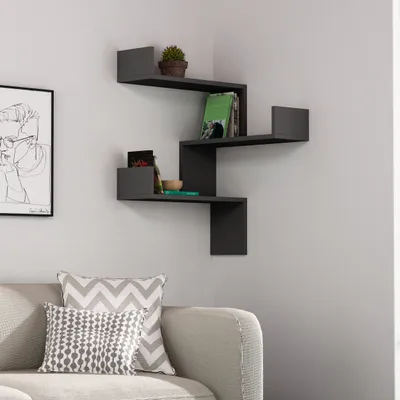 Produktbild von DECORTIE Luksa Eckwandregal Modernes Bücherregal Anthrazitgrau 60 x 22 x 90 cm
