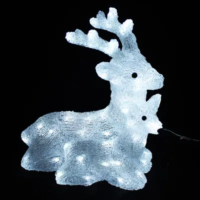 Acryl Hirsch mit Rehkitz 60 LEDs kaltweiß Außenbeleuchtung