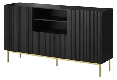 Zdjęcie produktu dla Komoda PAFOS 150x40x90 cm czarny mat na złotym stelażu