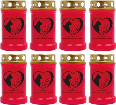 Produktbild von Grabkerze Rot 8er Pack, Brenndauer: 40 Stunden ( je Kerze ), Motiv: Herz Schwarz