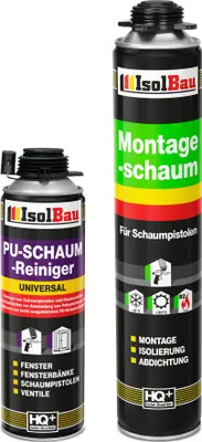 Produktbild von Isolbau Bauschaum-Set - Inkl. 1x 1K Montageschaum Pistolenschaum (750 ml) & 1x PolyurethanSchaum-Reiniger (500 ml)