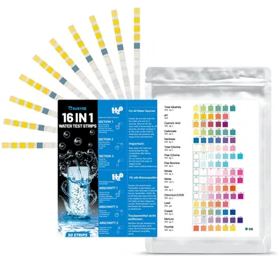 Obrázok produktu pre 16-v-1 tester kvality vody, 50 testovacích prúžkov na kontrolu kvality pitnej vody