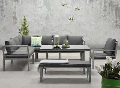 Produktbild von Garden Impressions Dining-Ecklounge "Lakes XL", inkl. Sitzbank, Tisch und Kissen arctic grey / reflex black mit Sessel links