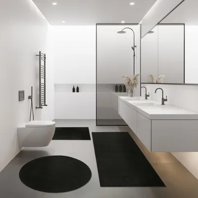 Image de Tapis de bain moderne Tapis de salle de bain Shaggy Douillet Doux Couleur unie Noir Taille Ø 80 cm Rond